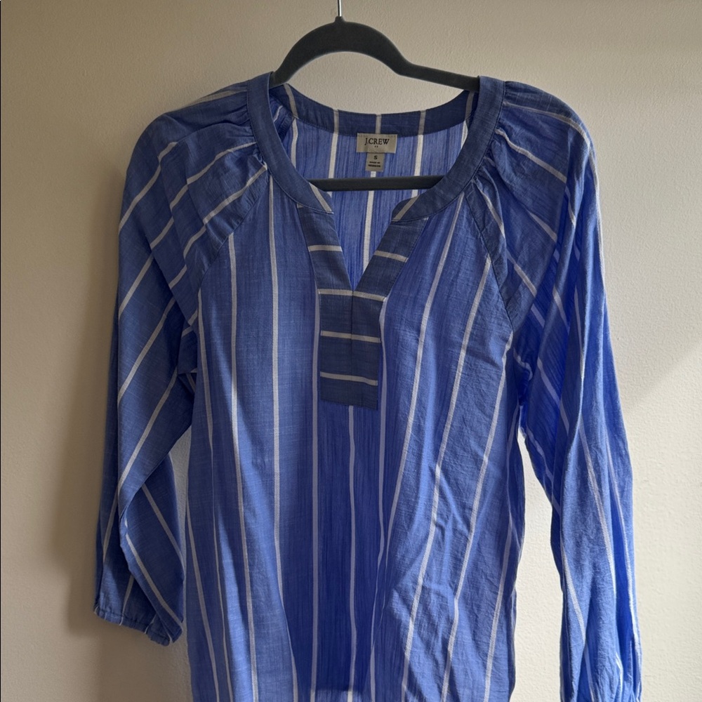 J. Crew Women Blue and White Striped Split-Neck Tunic, size S, used like new
